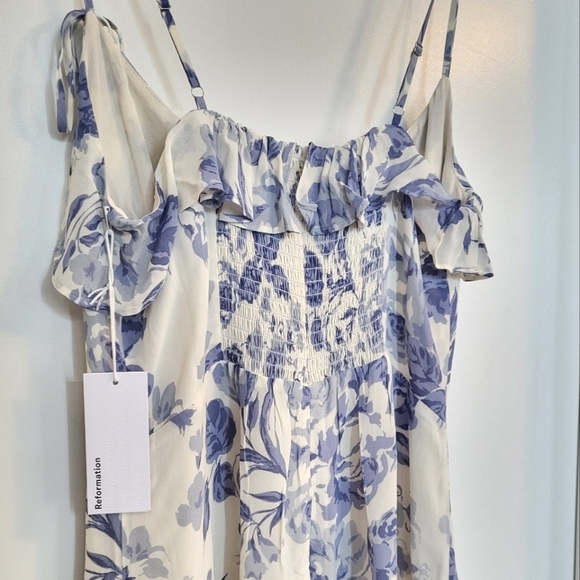 Reformation Liana Asymmetric Ruffled Floral-print Dress - Picture 13 of 16